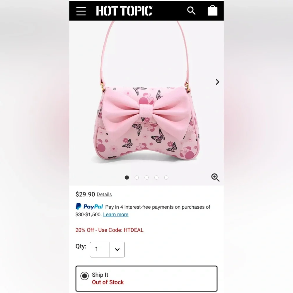Her Universe Disney Minnie Mouse Butterfly Bow Baguette Bag - Picture 5 of 5